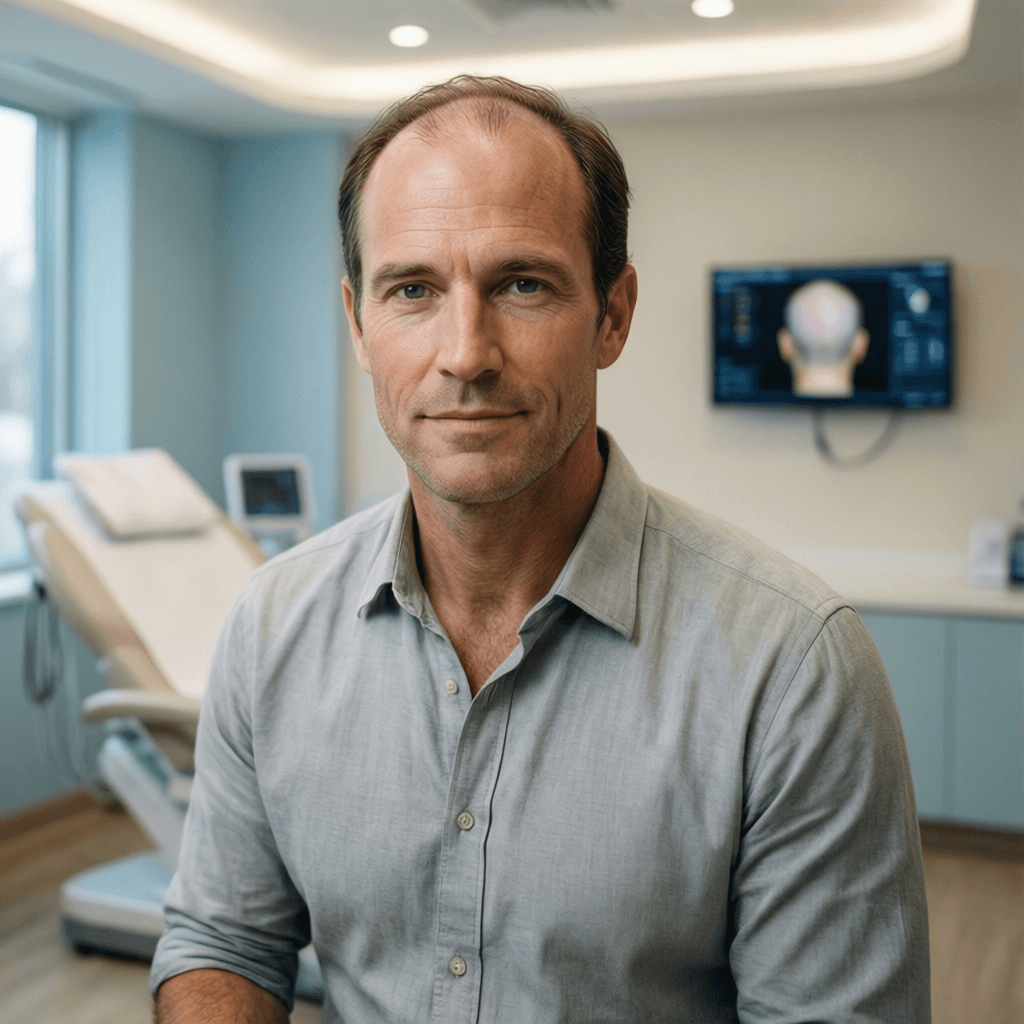 How Much Do Hair Transplants Cost for Men? Case Study: Chris, 32 portrait showing a realistic patient consultation example