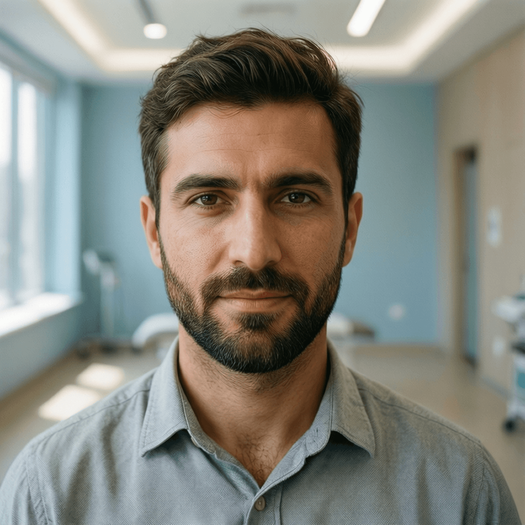 How Much Does a Hair Transplant Cost in Turkey? Case Study: Emre, 33 portrait showing a realistic patient consultation example