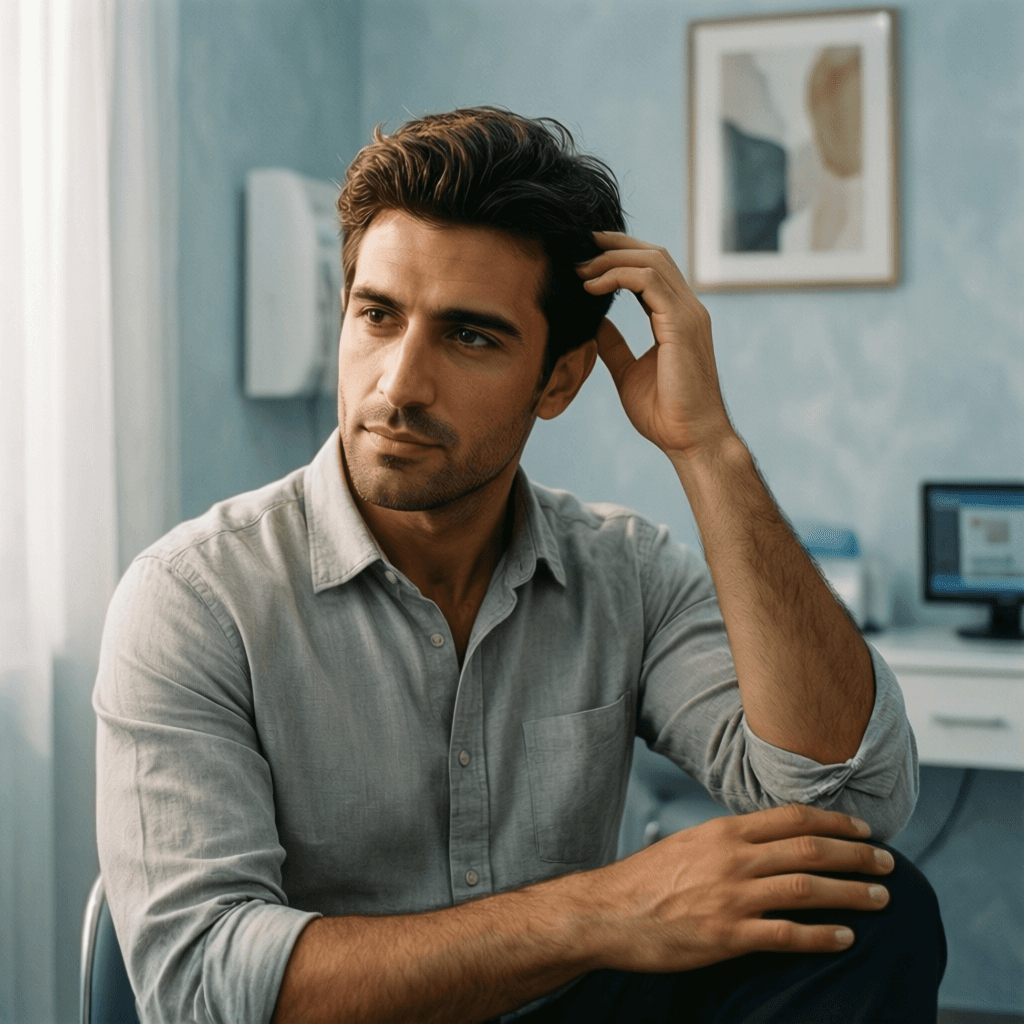 How Much Does Hair Transplant Cost Turkey? Case Study: Kerem, 29 portrait showing a realistic patient consultation example