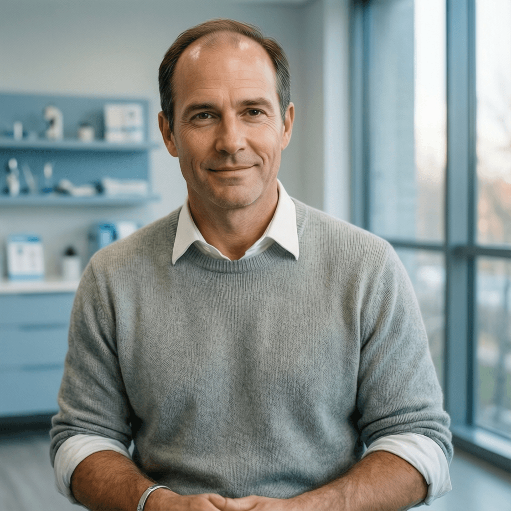 How Much Does Hair Transplant Surgery Cost? Case Study: Matthew, 43 portrait showing a realistic patient consultation example