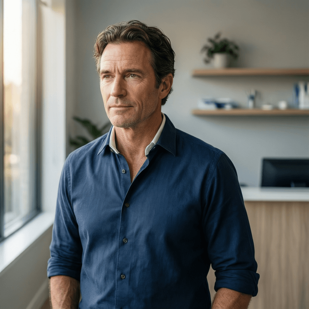 How Much Does It Cost for Bosley Hair Transplant? Case Study: Isaac, 47 portrait showing a realistic patient consultation example