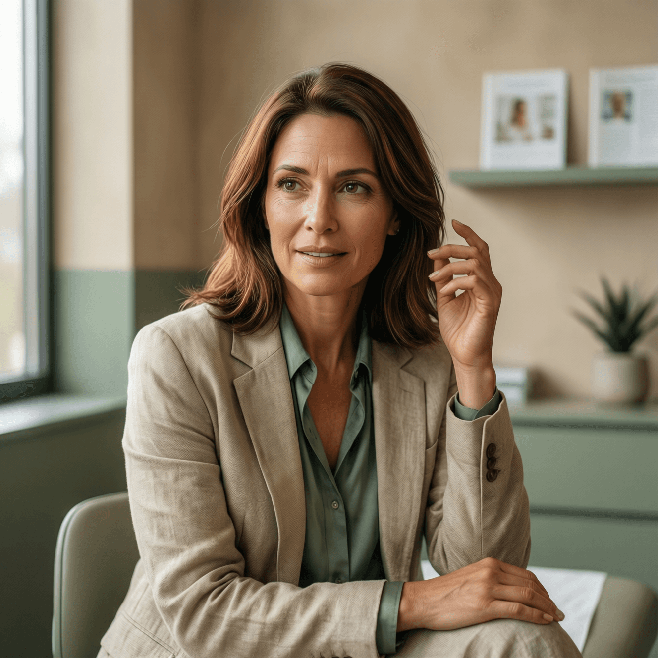 Temple hair restoration cost case example showing a female consultation portrait for Emily