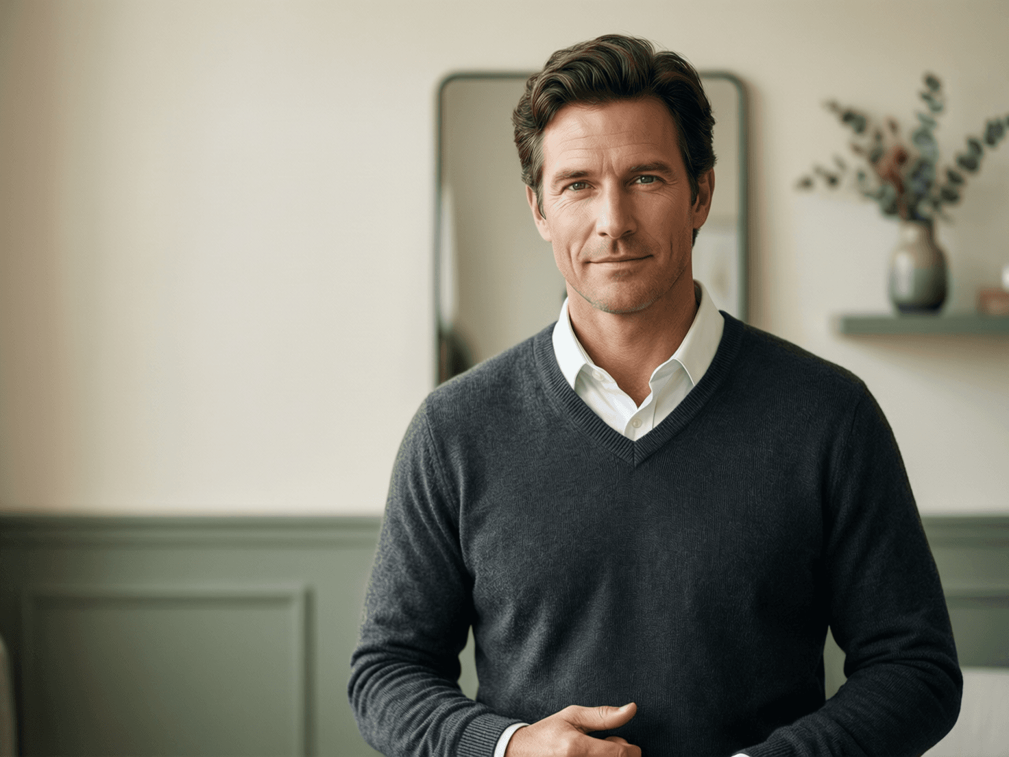 AI hair transplant cost calculator hero image showing a premium male consultation portrait